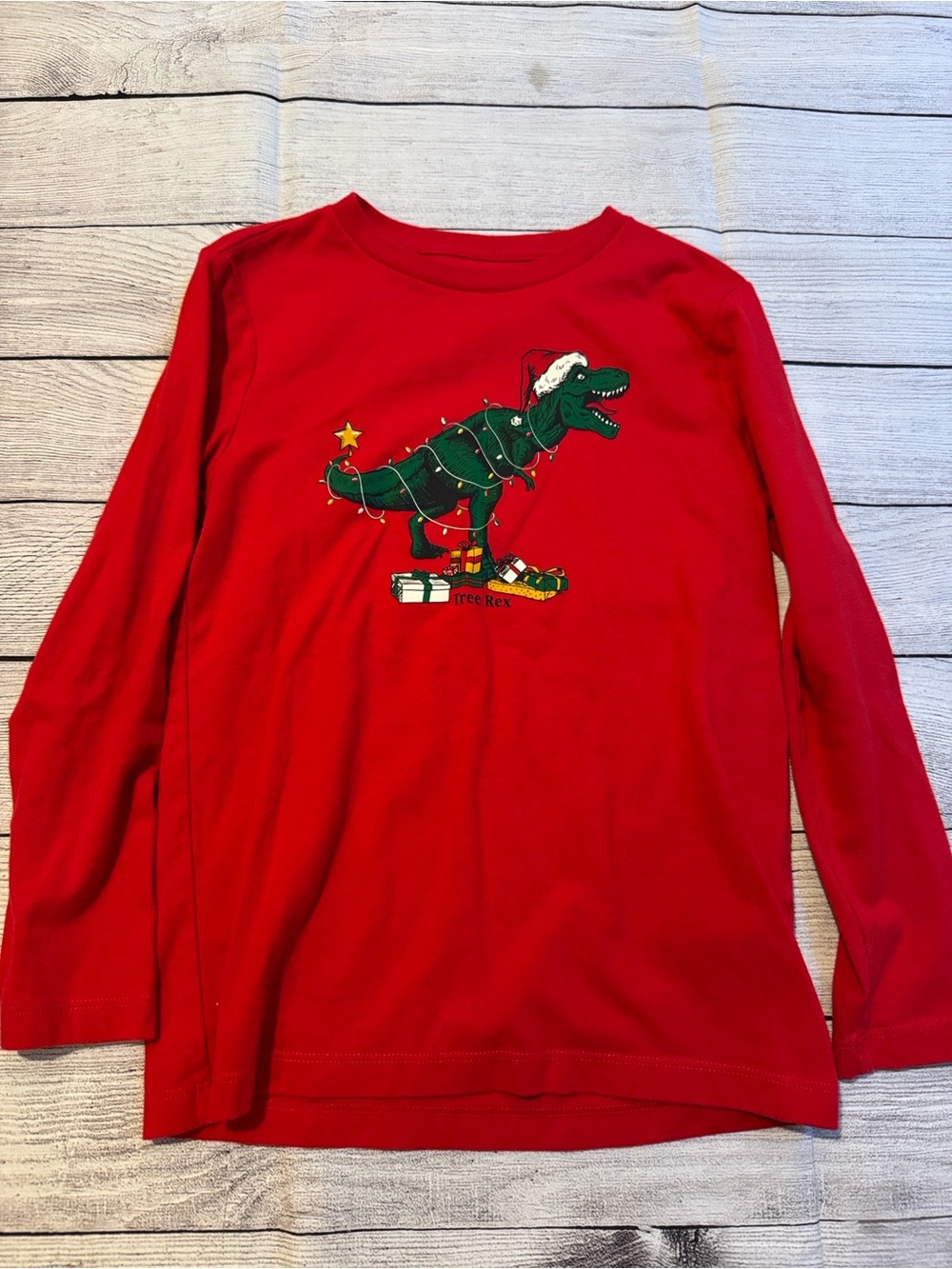 Holiday Time Red Long Sleeve Shirt with Green Dinosaur Christmas size Small